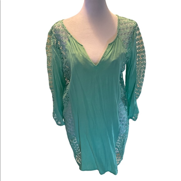 Solitaire Other - Solitaire Swim Sea Foam Green 3/4” Sleeve Above Knee Crochet Bathing Suit Cover